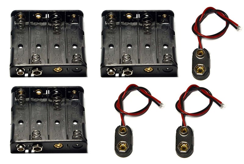 LAMPVPATH 3 Pcs 4 x 1.5V (6V) AA Battery Holder Leads with 3 Pcs 9V I Type Snap Connector Plastic Housing - Image 1